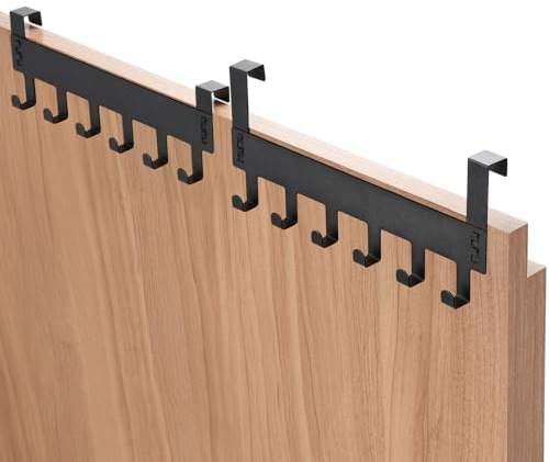 RiuCrepian 2 Stück Türgarderobe zum Einhängen，Türhaken schwarz Edelstahl， kleiderhaken tür Platzsparend Badezimmer，Abnehmbar Türhakenleiste für Kleidung，Handtüchern und Hüten