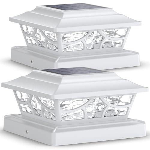 Siedinlar Solar Post Cap Lights Outdoor, 2 Modes Solar Powered Waterproof Fence Deck Light for 4x4 5x5 6x6 Posts Garden Patio Decoration Warm White & Cool White, Dynamic Lighting White (2 Pack)