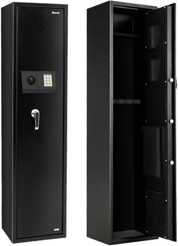 HOMFME 5 Gun Cabinet, Security Lockable Shotgun Rifle Safe Box with Digital Keypad, Emergency Keys, Alarm System, Electronic Pistols Shotgun Safe Cabinets for Home Office (without Fingerprint Opening)