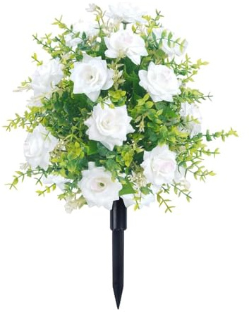 MotiveTech Faux Plant with Ground Stake for Houseplant Decoration, White
