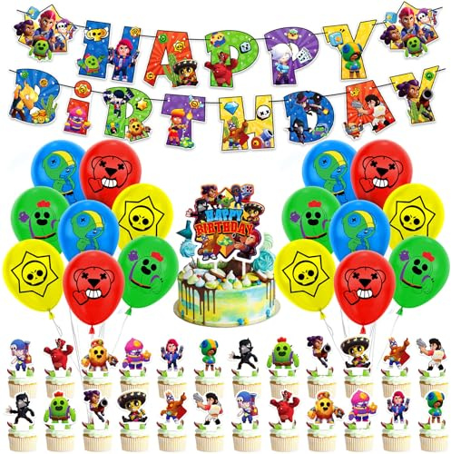 42 Stück Braw Geburtstagsdeko Junge, Cartoon Luftballons Geburtstag Set, Kindergeburtstag Deko, Cartoon Luftballons Geburtstag Dekoration Set für Kinder Jungen Mädchen Themenpartys Dekorationen