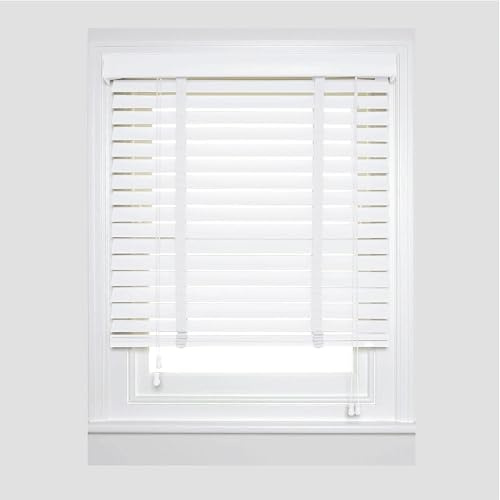 APEX FURNISHINGS Made to Measure Faux Wood Window Venetian Blinds-50mm Slats White Tape Home Office Windows Blind (45cm x 150cm)