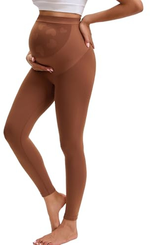 INNERSY Graviditetsleggings, övermage, mammaleggings, hög midja, långa för yoga, BRUN, XL