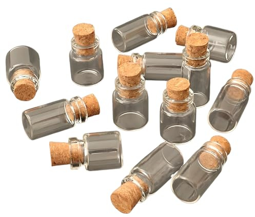 Juego de 10 tarros de vidrio en miniatura, botellas de casa de muñecas a escala 1:12 con tapas de corcho, botes vacíos para cocina y restaurante, contenedores de almacenamiento de alimentos