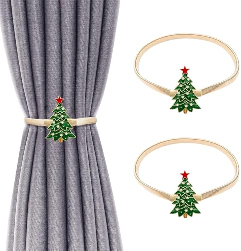 KASESSS 2 Pezzi Ferma Tende Creativi, Fermatenda Albero di Natale, Fermatende e Raccogli Tenda con Corda Primaverile, Ferma Tenda, Embrasse per Tende per Decorazione Casa, Ufficio, Hotel ECC
