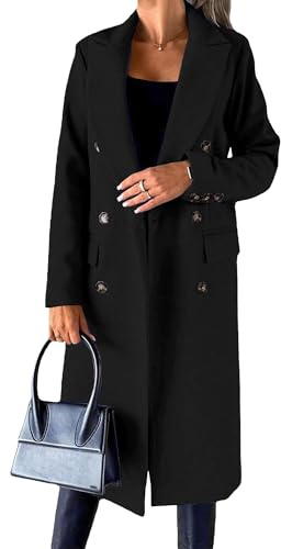 Manteau long en laine mélangée avec revers cranté pour femme - Trench d'hiver élégant et chaud