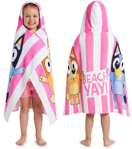 Get Trend Bluey Poncho Toalla Niña con Capucha 2-6 Años, 100% Algodón Toalla de Baño Infantil, Piscina Playa Poncho de Natación con Capucha, Idea de Regalo para Niña (Multi Bluey)
