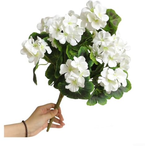 Ramo de tela de seda de begonia artificial de 9 cabezas con pétalos realistas y tallos de alambre para una larga duración para decoración del hogar y exhibiciones de boda (blanco)
