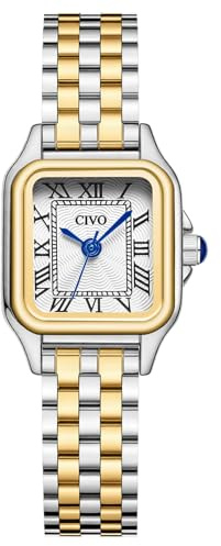 CIVO Reloj Mujer Acero Inoxidable: Dorado Plata Analógico de Cuarzo Cuadrado y Impermeable con Números Romanos - Ideal para Mujeres Profesionales - Oficina y Negocios