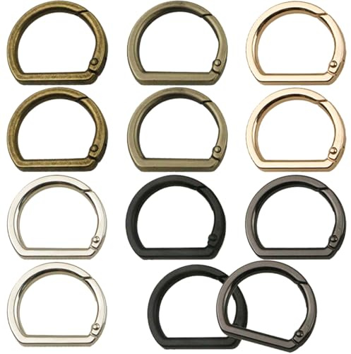 Tarqite 12 Stück 34MM D Ring, Metall Flache D Ringe, D Karabiner, D Ring Schnalle, Taschenzubehör, Robust Verdickt Federhaken Clip für Tasche, Gürtel, Basteln, Schlüsselanhänger, Haustier-Halsband