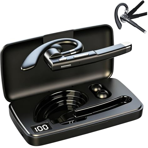 TICFOX Auriculares Manos Libres Oreja Bluetooth Ligero de un oído, Bluetooth V5.1 Auriculares Inalambricos con Micrófono y Cancelación de Ruido, Incluye Estuche para Conducir/Oficina