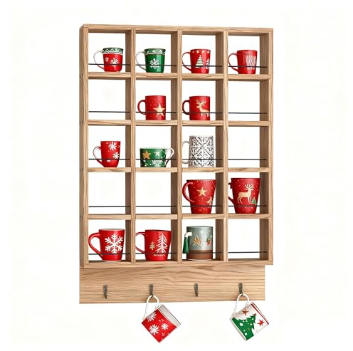 DFENG Wooden Coffee Mug Display Rack, Wall Mounted Coffee Cup Display Shelf
