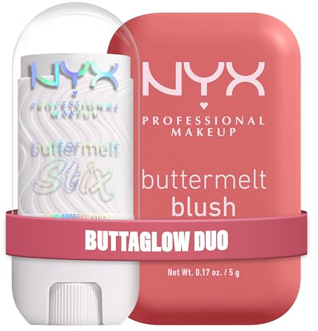 Bundle aus NYX Professional Makeup Buttermelt Stix, Glow Boosting Highlighter, wischfest & bis 8h Halt + Buttermelt Blush, Cremige Textur, Einfach zu verblenden für einen frischen Look