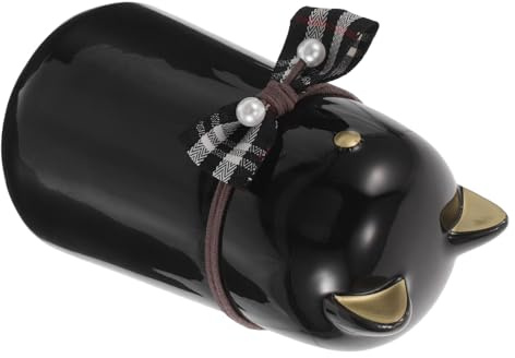 SOIMISS Urna de Cerámica para Cenizas de Mascotas Conmemorativa para Gatos y Perros, Caja para Cenizas de Mascotas Pequeña en Color Negro con Orejas Doradas y Lazo Color