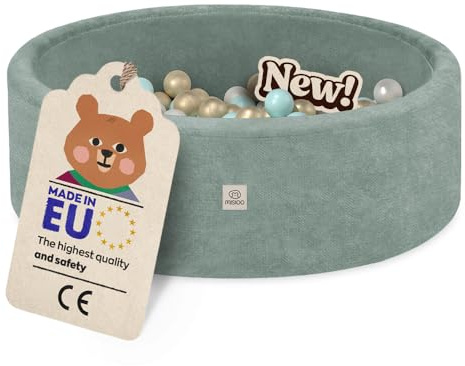 MISIOO Bällebad Baby Rund 90x30 cm mit 200 Bällen Ø6 cm – Weicher Schaumstoff, Bezug Abnehmbar Waschbar, Indoor Spielpool für Kleinkinder