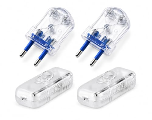 Kit 2 Spine e 2 Interruttori passafilo ON/OFF Trasparenti per Lampade – 10A 250V | abat-jour e lumi/con morsetti a vite e morsetto di terra.