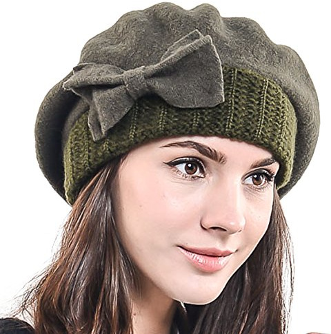 Frauen Barette 100% Wolle Baskenmützen Schicke Winter Mütze HY022
