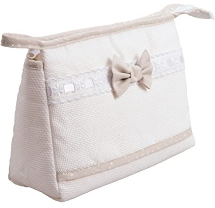 Filet - Reisetasche mit Reißverschluss, Aida Canvas Stickerei Tasche, Beauty Product Organiser, 100% Made in Italy, Maße 24 x 16 x 6 cm, Farbe Weiß und Beige