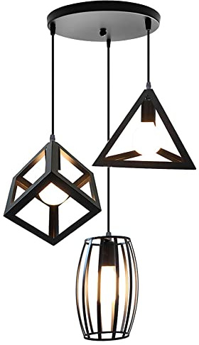 stoex Sospensione Lampada Vintage Gabbia metallo, Lampadario industriale 3 luci E27 corda regolabile per salotto cucina camera