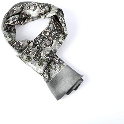 Herren-Schal, 100 % Seide, Paisleymuster, Vintage-Muster, Schal für Männer, hohe Qualität, 100 % echte Seide, hochwertige Seide, Satin-Schal, UK_Stone Gr. Einheitsgröße, Silber Paisley #5