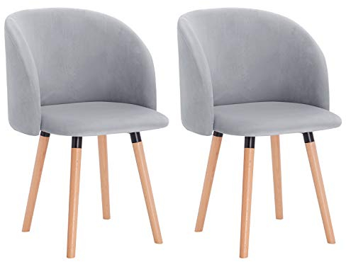 WOLTU Esszimmerstühle 2er Set Küchenstühle Wohnzimmerstühle Polsterstühle, Armlehnstühle mit Rückenlehne, für Esszimmer, Küche, Wohnzimmer, Samt, Gestell aus Massivholz, Grau, BH121gr-2