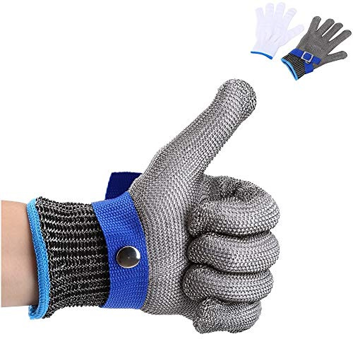 FILFEEL Sicherheitshandschuh, schnittfest, stichfest, 316L Edelstahldraht, Jagd, Angeln, Metzger, robuster Baumwollhandschuh, hohe Leistung, Level 5 Schutz (XL)