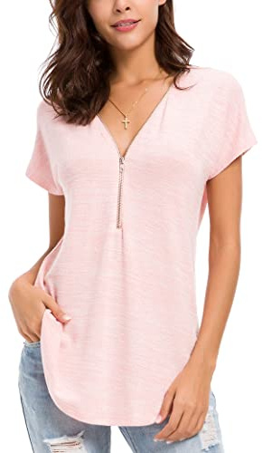 LUSMAY Women's Summer Nursing T Shirts for Breastfeeding Plus Size V Neck Short Sleeve Tunic Tops Going Out Blouses Casual