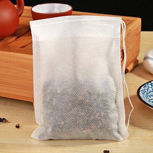 Prosperveil, 50 bustine da tè usa e getta con coulisse, bustine da tè in tessuto per foglie sciolte, tè, spezie, erbe aromatiche, sacchetti di filtro, 10 x 12 cm