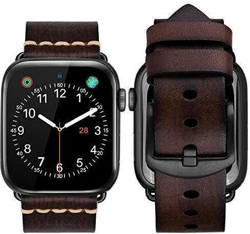 MroTech Armband kompatibelt med Apple Watch 49 mm 45 mm 44 mm 42 mm äkta läderarmband ersättningsband för iWatch serie 8 7 6 5 4 3 2 1 SE ultra ersättningsband antikt kaffe