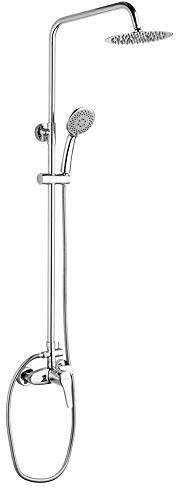 Ibergrif Roma, Sistema Columna de Ducha con Alcachofa, Manguera, Barra Ajustable y Soporte, Cromo