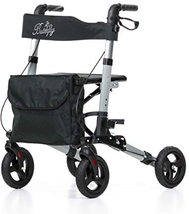 REHASHOP Leichtgewichtrollator Butterfly anthrazit mit Softbereifung und Stockhalter - Faltbar und Leicht