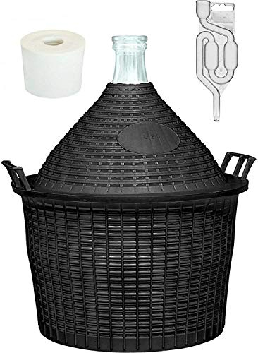 Weinballon mit Korb + Gärröhrchen +Gummistopfen Gäreimer Glasballon Gärballon Glas (Weinballon 10L SET)