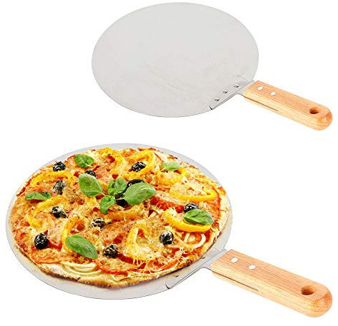 Mini One Pelle à pizza en acier inoxydable, ronde, outil de cuisson avec manche en bois pour cuire des pizzas, des gâteaux sur une pierre à pizza et dans le four et le barbecue