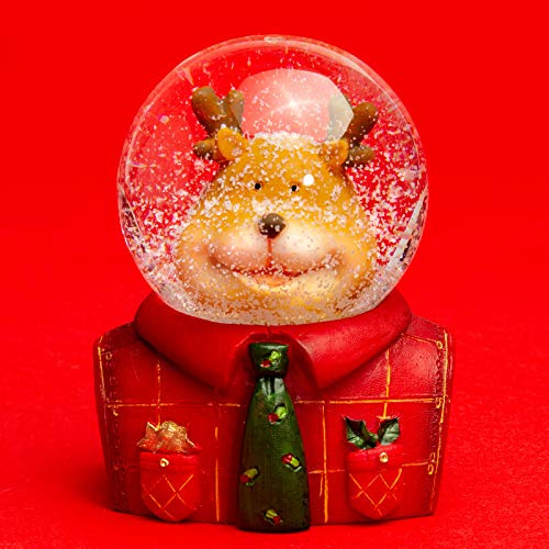SIKORA SK15 Kleine Glas Deko Schneekugel Elch mit Krawatte D:55mm