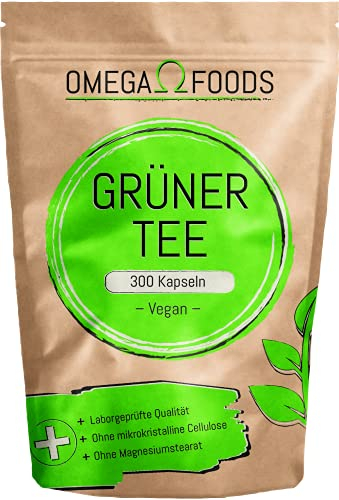 Grüner Tee Kapseln - 300 Grüntee Extrakt Kapseln hochdosiert - 1.000mg pro Tagesdosierung - Green Tea extract