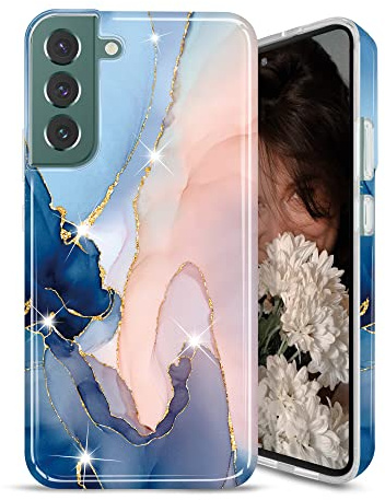 JAHOLAN Galaxy S22 Hülle Bling Glitzer Sparkle Marble Design Clear Bumper Glossy TPU Soft Rubber Silicone Cover Phone Case for Samsung Galaxy S22 5G 6.1 inch 2022 - Purple