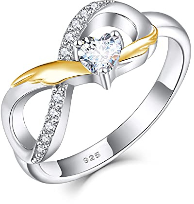 starchenie Unendlichkeit Ring 925 Sterling Silber Herz 3A Zirkon Gold Flügel Verlobungsring für Damen