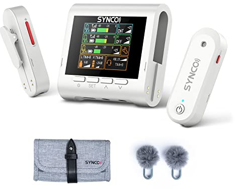 SYNCO Microfono Lavalier Wireless, G3 Microfoni Senza Fili Professionale Triplo Canale Trasmissione 250m per DSLR Fotocamera Videocamera Smartphone per Intervista Youtube Streaming Vlogging (Bianco)