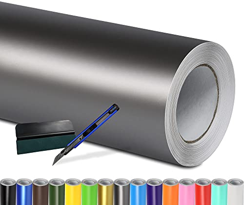 Folindo® Autofolie Grau Matt (15€/m²) | 100 x 152 cm | + Rakel & Cutter | Selbstklebende Luftkanal Folie zur Auto Folierung | Blasenfrei
