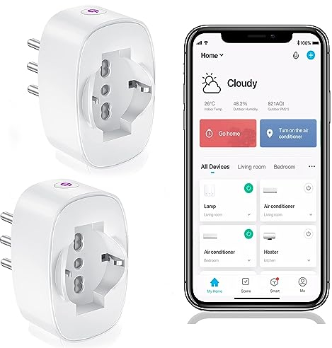 SURFOU Presa Smart WiFi, Presa Elettrica Intelligente Italiana Tipo L con Timer, Compatibile con Alexa e Google Home, Funzione Temporizzata Domotica con Misuratore di Consumo, Smart Life/Tuya, 2 Pezzi