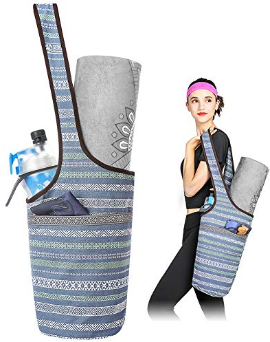Tyuodna Segeltuch Yogatasche,Yogatasche Groß mit Mehrere Taschen,Yogamatte Tasche mit Tragegurt,Segeltuch Schultertasche für Yogamatten & Trainingsmatten (Blauer Streifen)