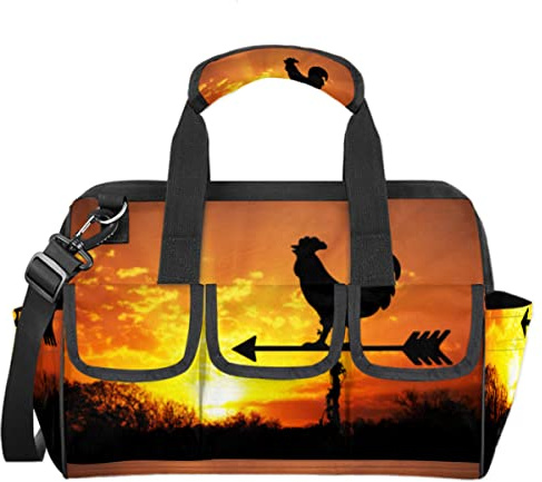 Rooster Weather Vane Pattern Tool Bag for Men Women Heavy Duty Multi-Pockets Wide Mouth Tool Tote Waterproof Tool Bag Organizer with Adjustable Shoulder Strap