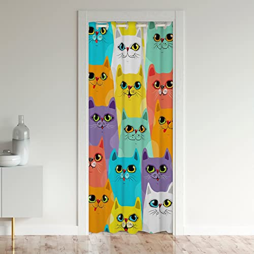 Loussiesd Tenda per porte per gatti, decorazione interna, motivo Kawaii, gattino, per interni, divisorio, tenda oscurante, 86 x 203 cm, 1 pannello