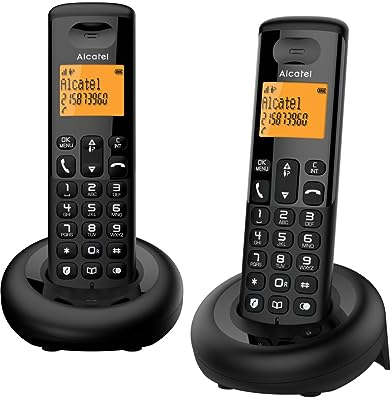 ALCATEL E160 Duo - Telefono Fisso Cordless DECT - Design Compatto - Grande Display Retroilluminato - Funzione Blocco Chiamate Indesiderate - 3 Memorie Dirette - 2 Portatili - Nero