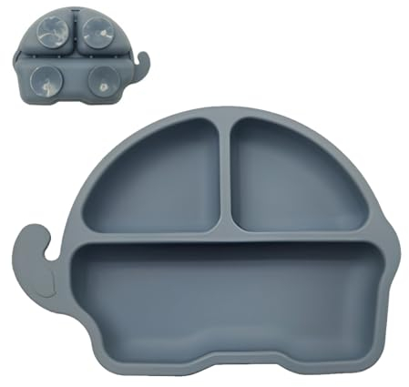ZKSXOA Assiette Ventouse pour bébé - Assiette bébé Silicone Ventouse - sans BPA - 3 Compartiments - 1er Age - Compatible Lave-Vaisselle et Micro-Ondes