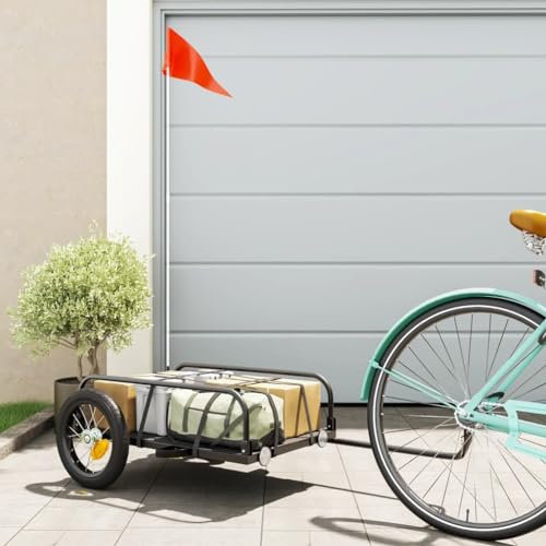 BaraSh Fahrradanhänger für Lasten Schwarz 122x53x31 cm Eisen FahrradanhäNger LastenanhäNger