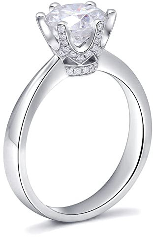 Lieson Verlobung Ring Damen, Damen Ring 750 Weißgold 18K Klassisch 6 Zinken Rund Moissanit mit 2ct Freundschaftsringe Weißgold Gr. 56 (17.8)
