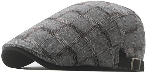 YEAMKE Frühjahr/Sommer Karierte Baskenmütze Flachmütze Herren Reverse Wear, grau, verstellbar