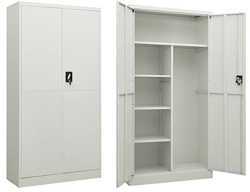 Hommdiy Lagerschrank, Metallschrank, Spind, Stahlschrank, Lagerschrank, Kleiderschrank, Aktenschrank, 90 x 40 x 180 cm,Hellgrau