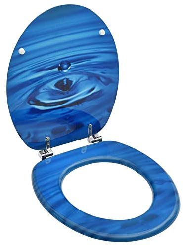 Asiento WC y tapa MDF azul diseño gotas de agua, LAPOOH Tapa WC, Tapadera WC, Cubierta Asiento Inodoro, Tapas Para Wc, Tapa Del Inodoro,